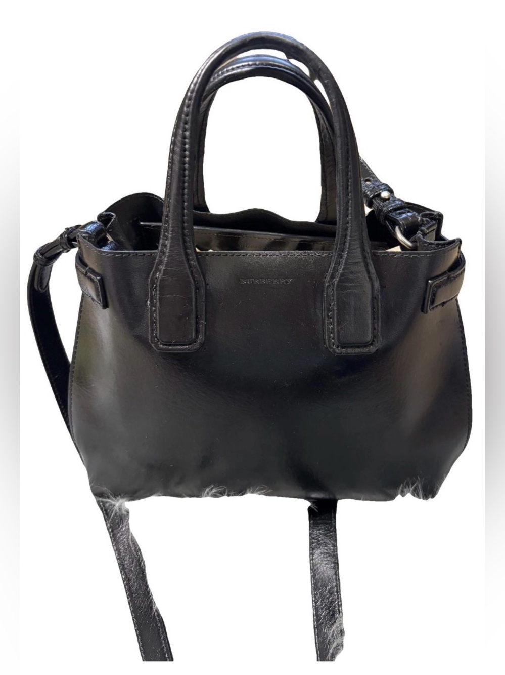 Burberry “The Banner" tote bag in smooth Black Leather Top-Handle Crossbody Bag